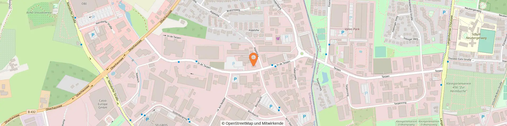 Map of Norderstedt with a marker at Aspelohe 42